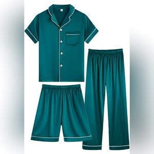 Girls Boys Silky Satin Pajamas Set 4 Children Set Sleepwear Button-up Nightwear